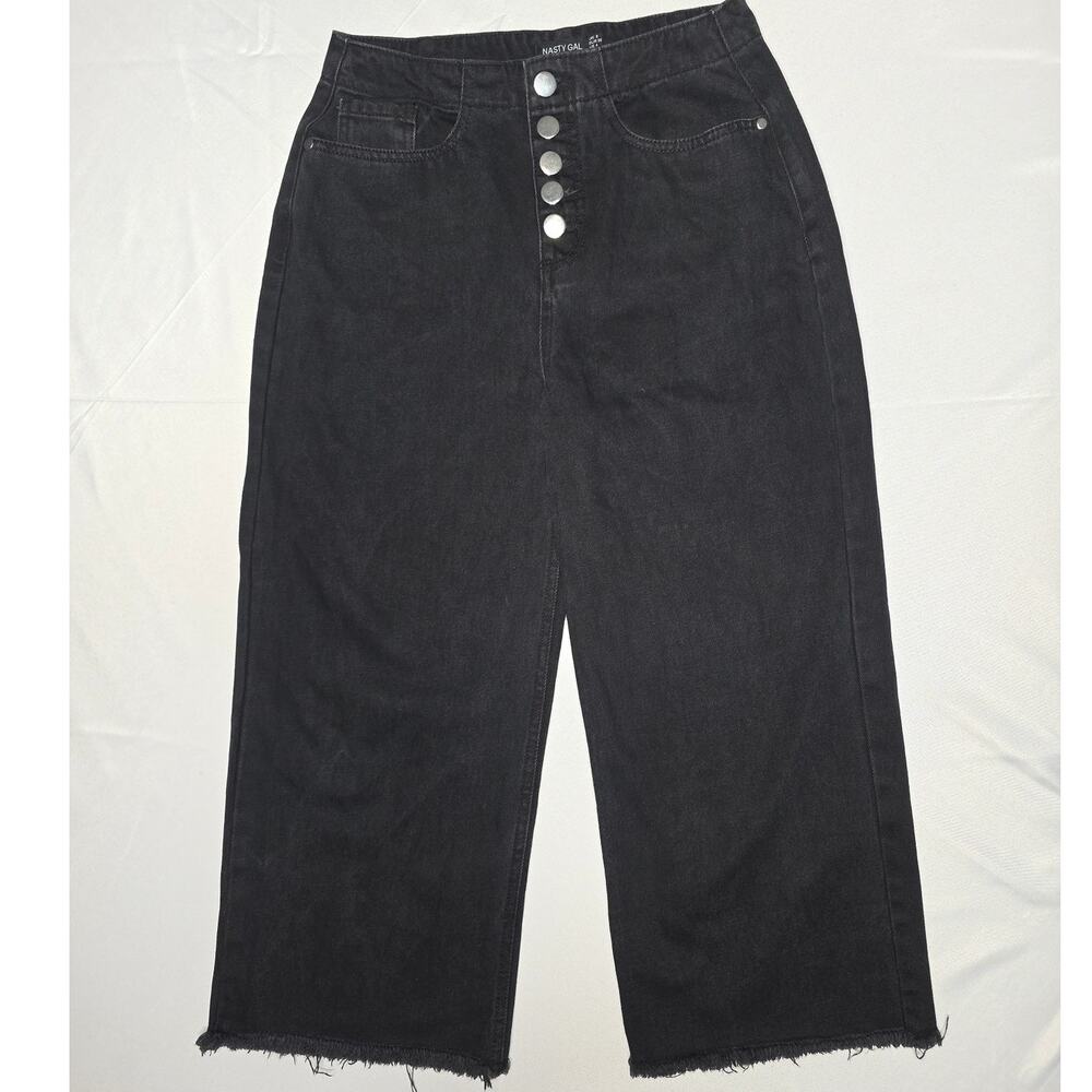 Nasty Gal Culotte Black Wide Leg Button Fly Denim Jeans Size 4